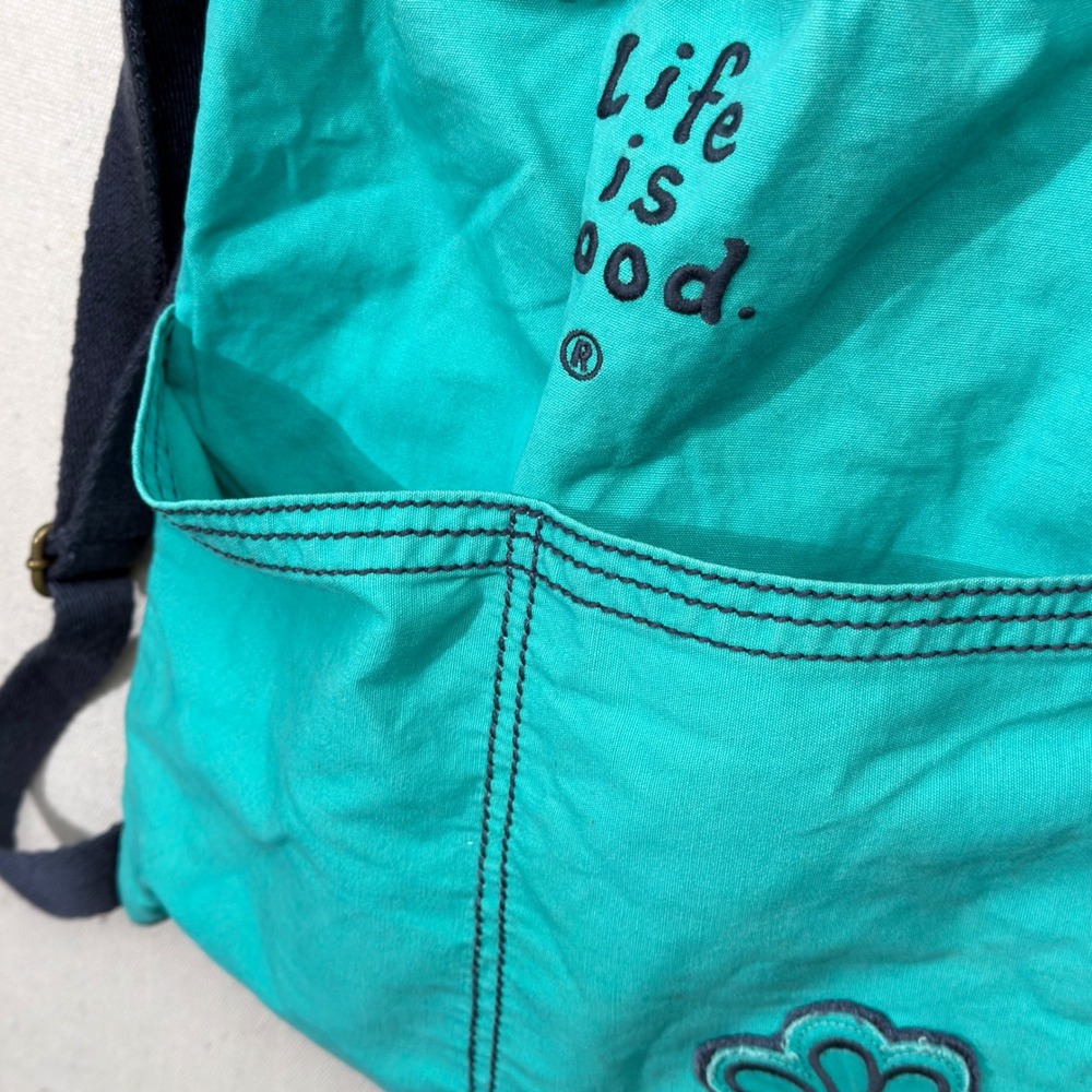 Life is Good Backpack Women OS Teal Green Drawstring Daisy Canvas Cinch Bag - Picture 4 of 14